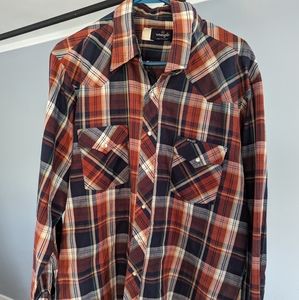 1980's Wrangler Pearl-Snap Button Up - Blue/Green/Red - Mens XL